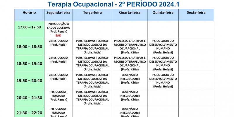 Horários e calendário 2024.1